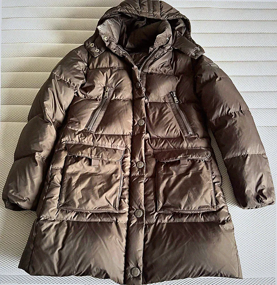 Marc O'Polo Damen Daunenmantel abnehmbarer Kapuze grau/ braun Gr. 40/ L