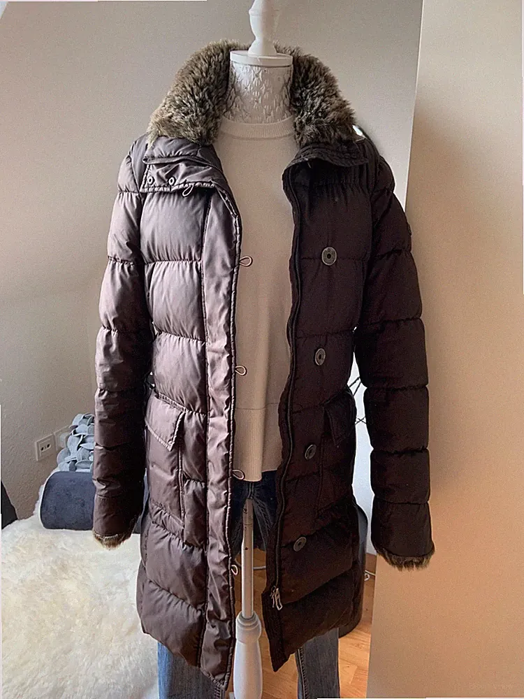 Marc O`Polo Damen Mädchen Daunen Winter Stepp Mantel Dunkel Braun Gr. 34 XS