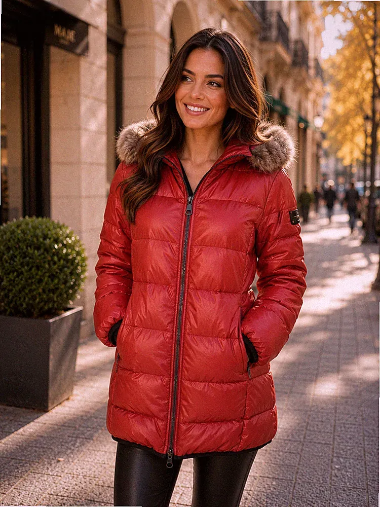 Marc O' Polo Daunen Jacke Mantel Daunenjacke Gr. 38 S/M Braun Orange Fell Parka