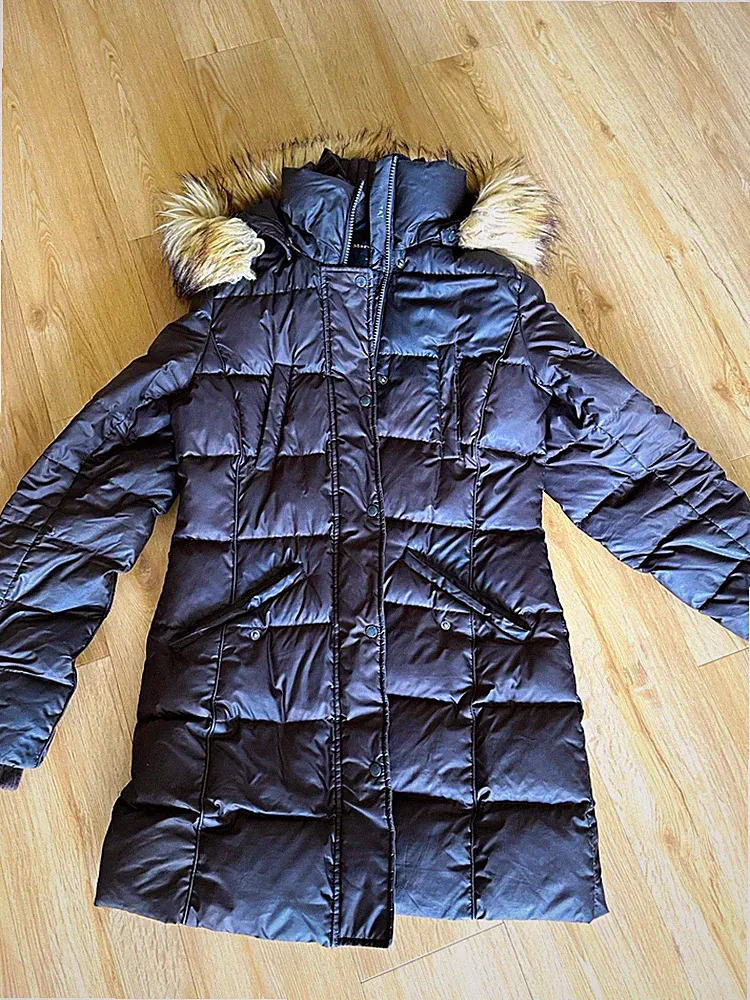 Marc O'Polo Iconic Down Parka Damen XS braun lang Daunen Kapuze Kunstfell