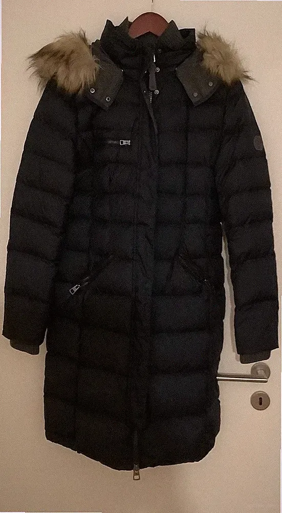 Marco Polo Damen Daunenmantel dunkelblau mit Kapuze (Fellimitat) Gr. 40 neu