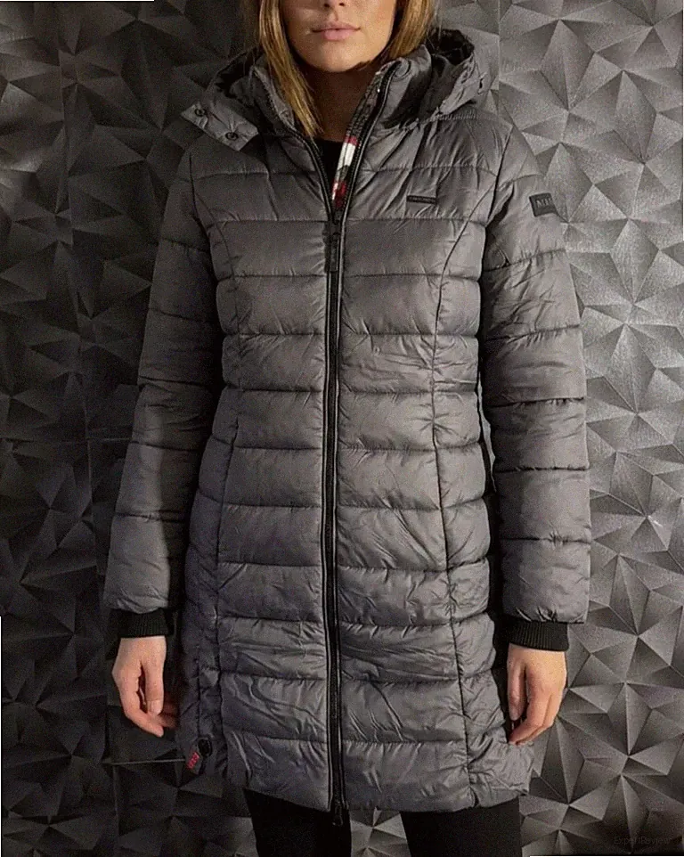 Marikoo Damen Wintermantel Steppmantel Parka Jacke Grau Gr. Kunstfell warm