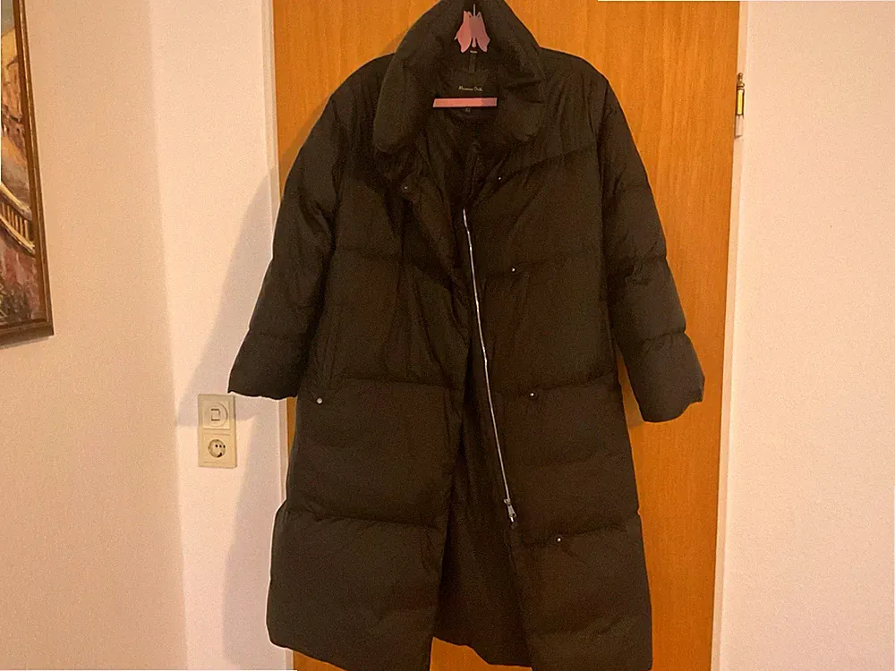 Massimo Dutti Damen Daunenmantel lang Schwarz XL gesteppt Reißverschluss
