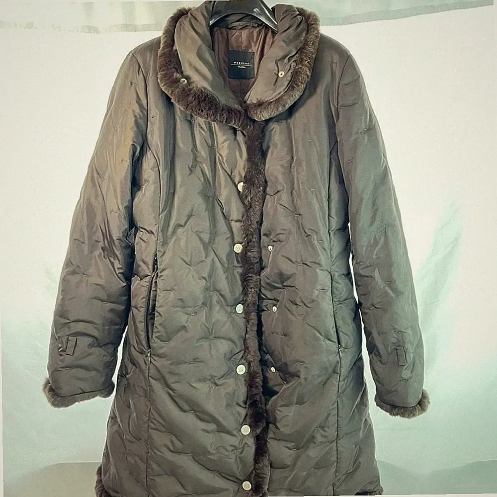 MaxMara WEEKEND Daunenmantel lang Fellbesatz braun 42 Winter Oberbekleidung