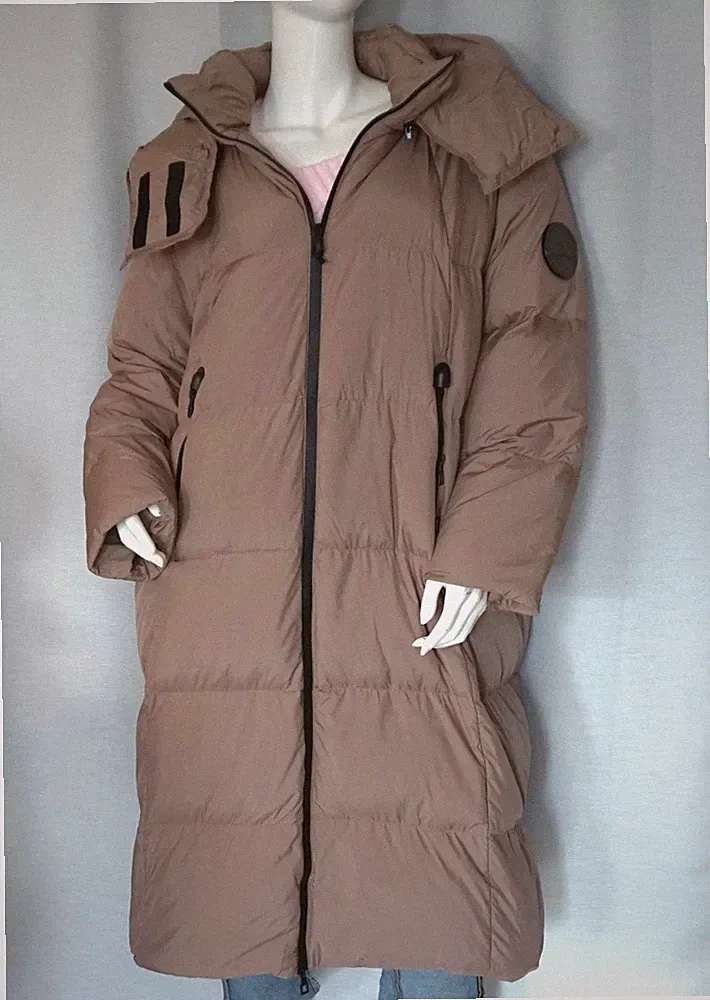 Mega Oversized Puffermantel Mantel + Kapuze Daunenmantel warm Taupe Gr.L Neu