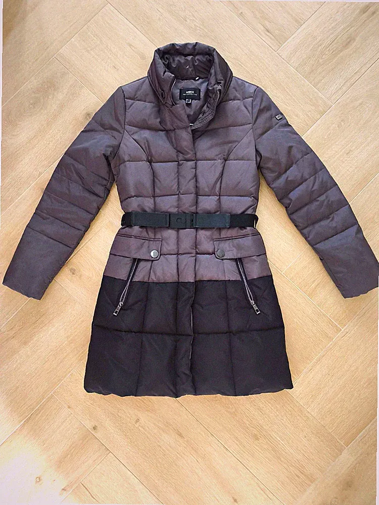 MEXX Metropolitan Damen Steppmantel m. Gürtel RV Gr. 32 Grau/Schwarz