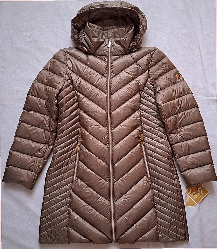Michael Kors DA Daunen Stepp-Mantel L ca.42/44 Nylon taupe leicht Kapuze UVP270