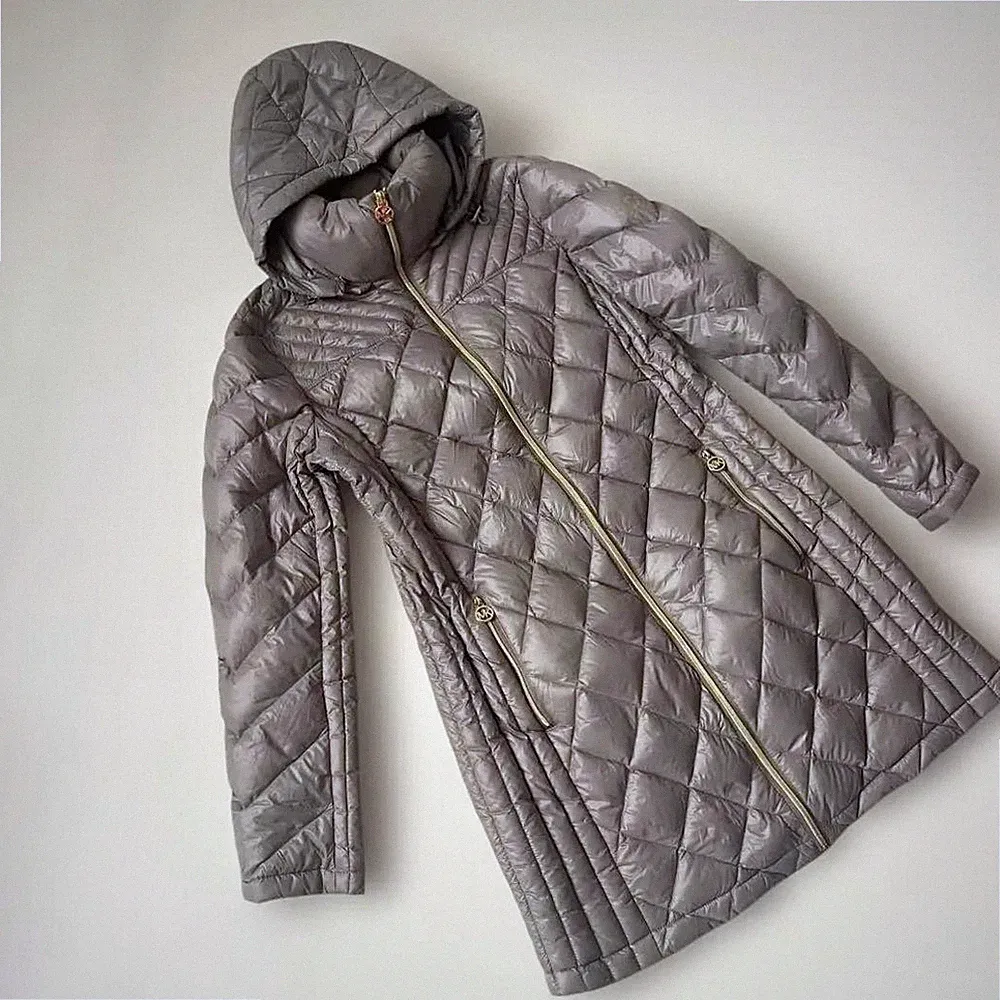 Michael Kors Daunenmantel M grau Puffer Jacke warm leicht verstaubar