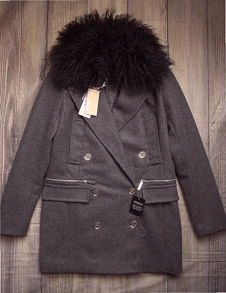 MICHAEL KORS MANTEL MONGOLISCHER PELZ DAMEN WOLLJACKE NEU MIT ETIKETT 10 ORIGINAL £800+ DAMEN