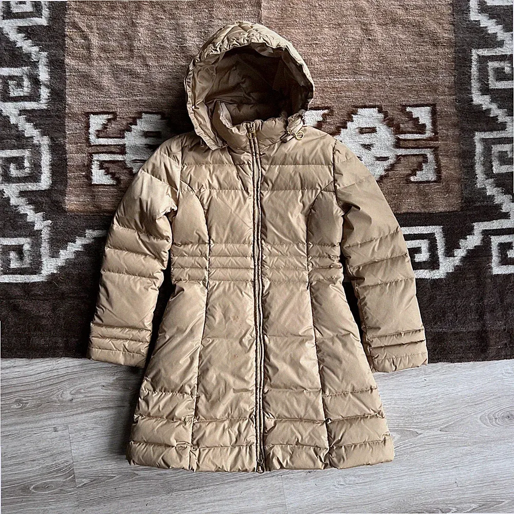 Moncler Beige Daunenmantel mit Kapuze Damen Real Down Italy Größe XS/S