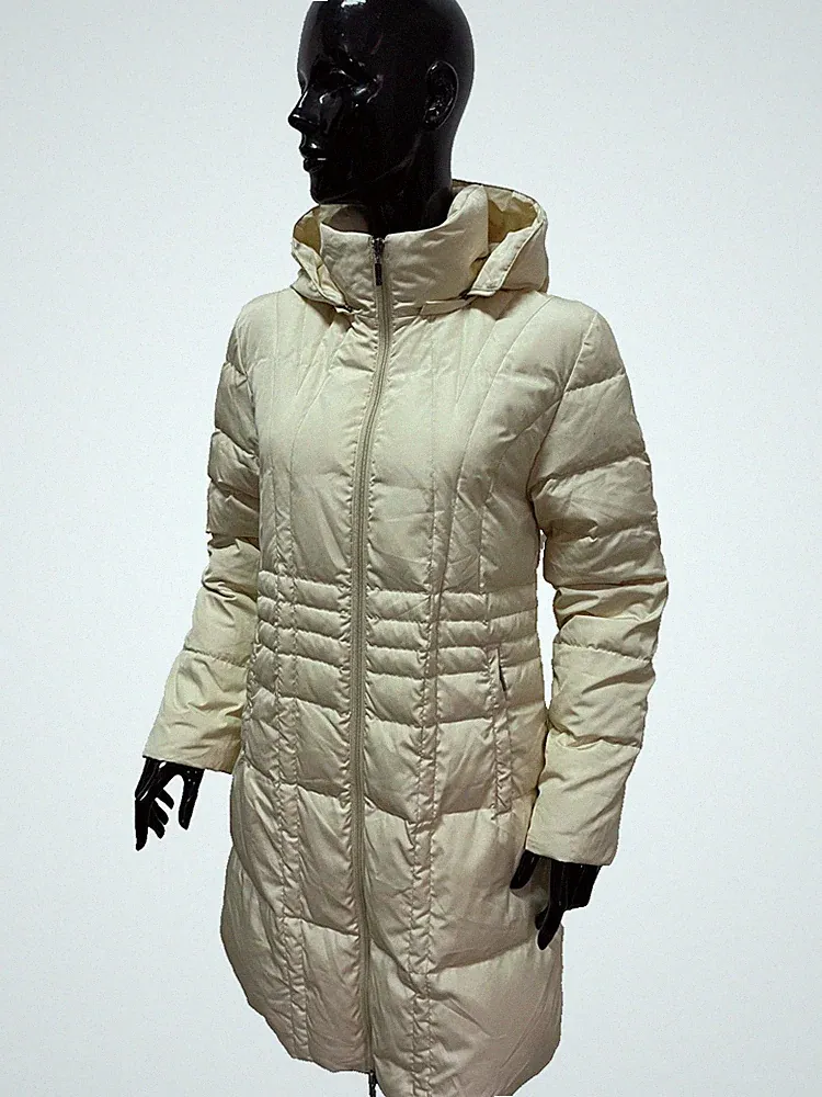 Moncler Damen Daunenjacke lang weiß elfenbein Kapuze Größe 1 / S elegant