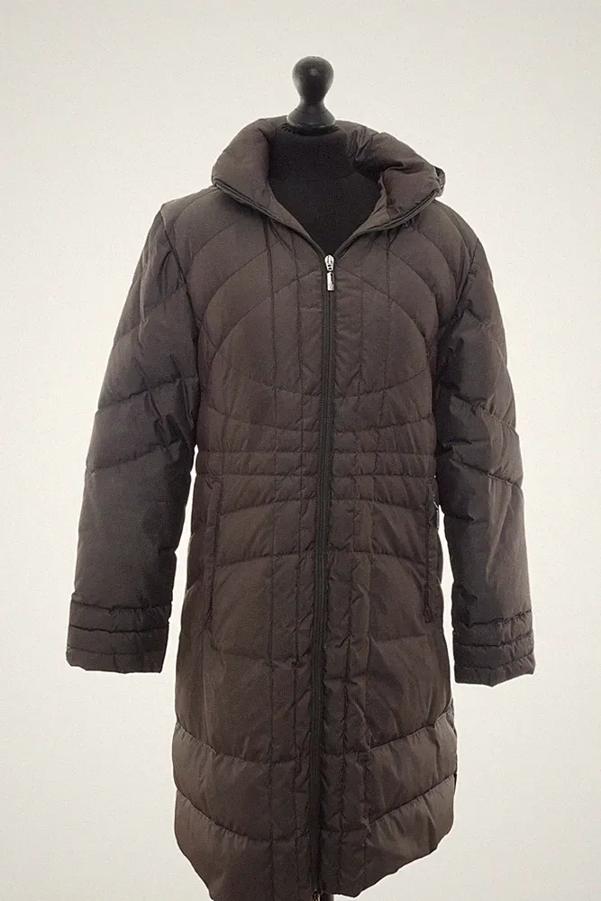 Moncler Damen Daunenmantel Mantel Montana Gr 2 grau warm lang Kapuze wie Neu
