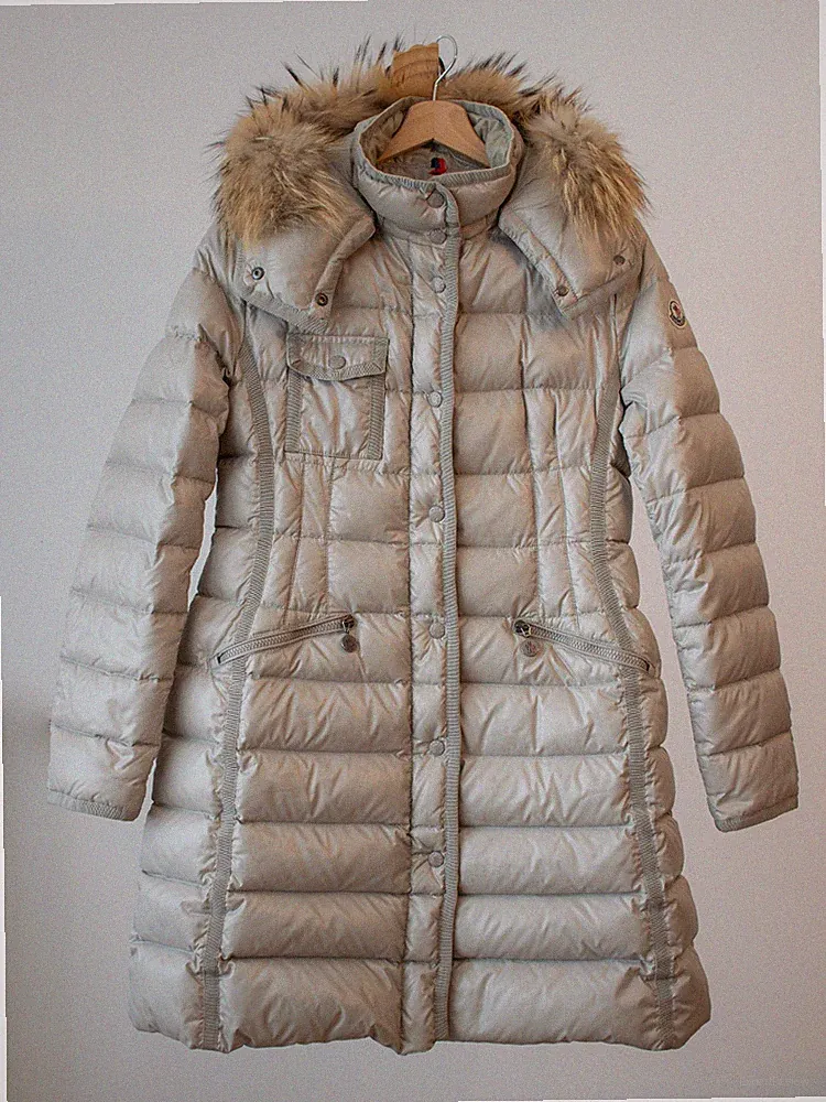 Moncler Hermifur Long Daunenjacke beige Gr. 3 (M/L) abnehmbare Kapuze