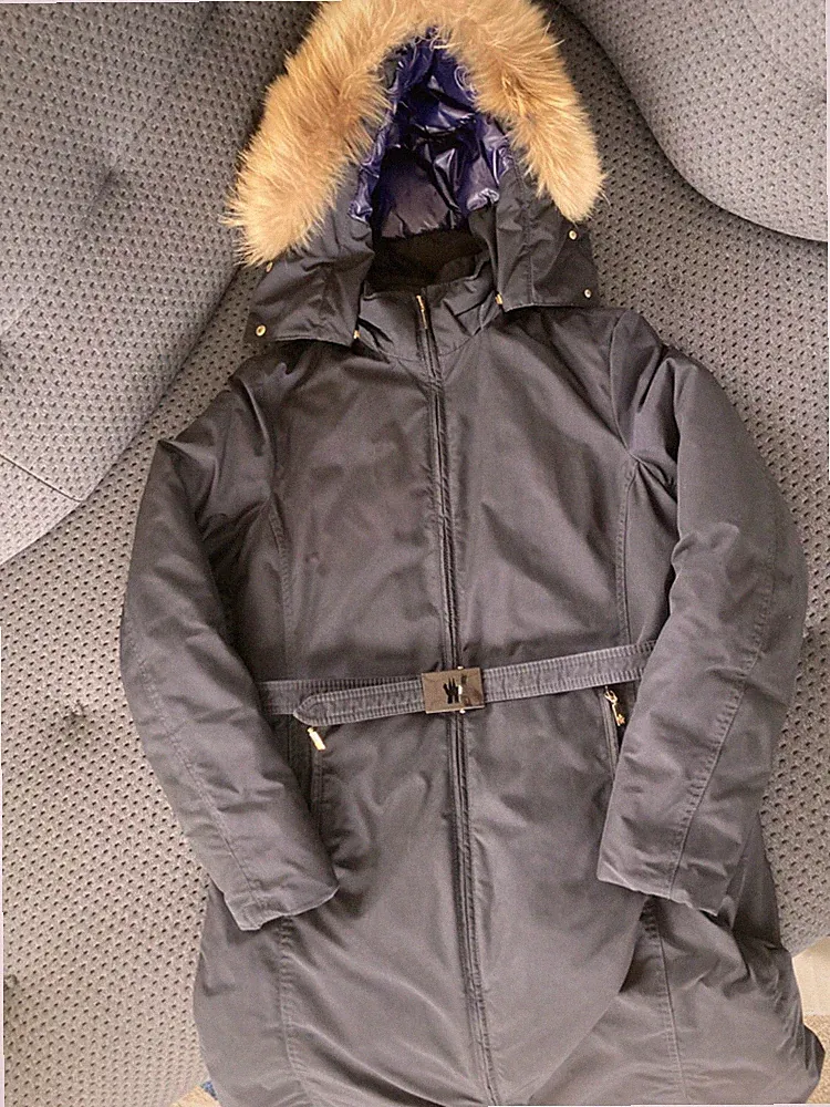 Moncler Mantel Damen Grösse 4/L dunkelblau Echtfellkapuze