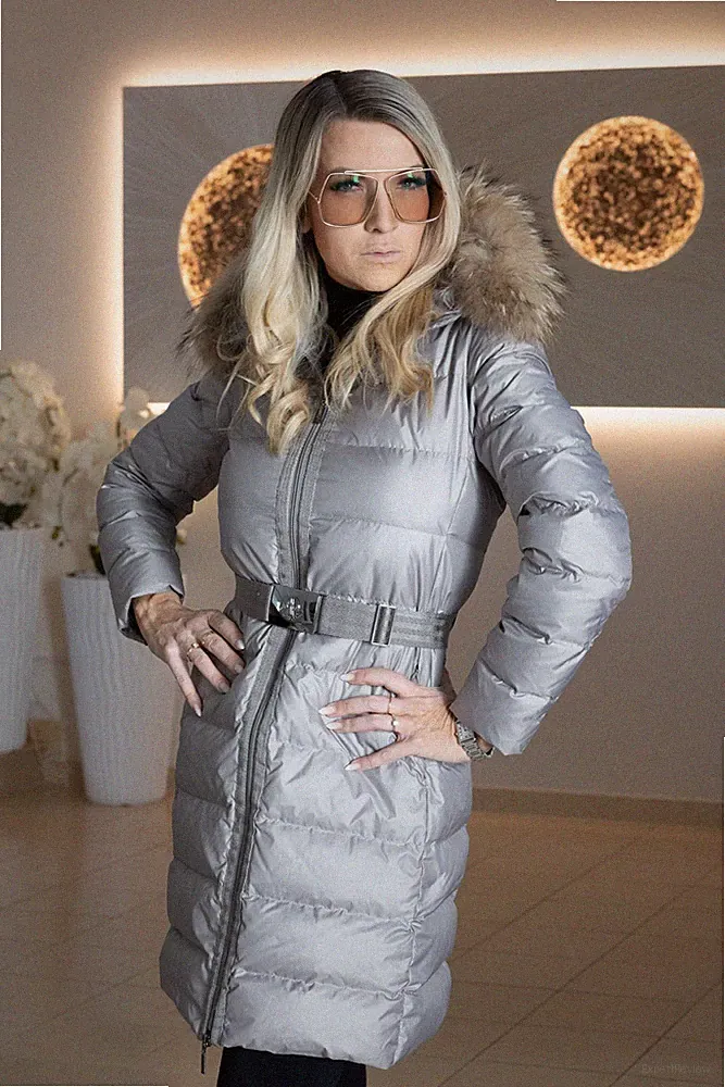 Moncler Nantesfur Daunenmantel Silber Größe 0 - entspr. Gr. 34 bzw. XS