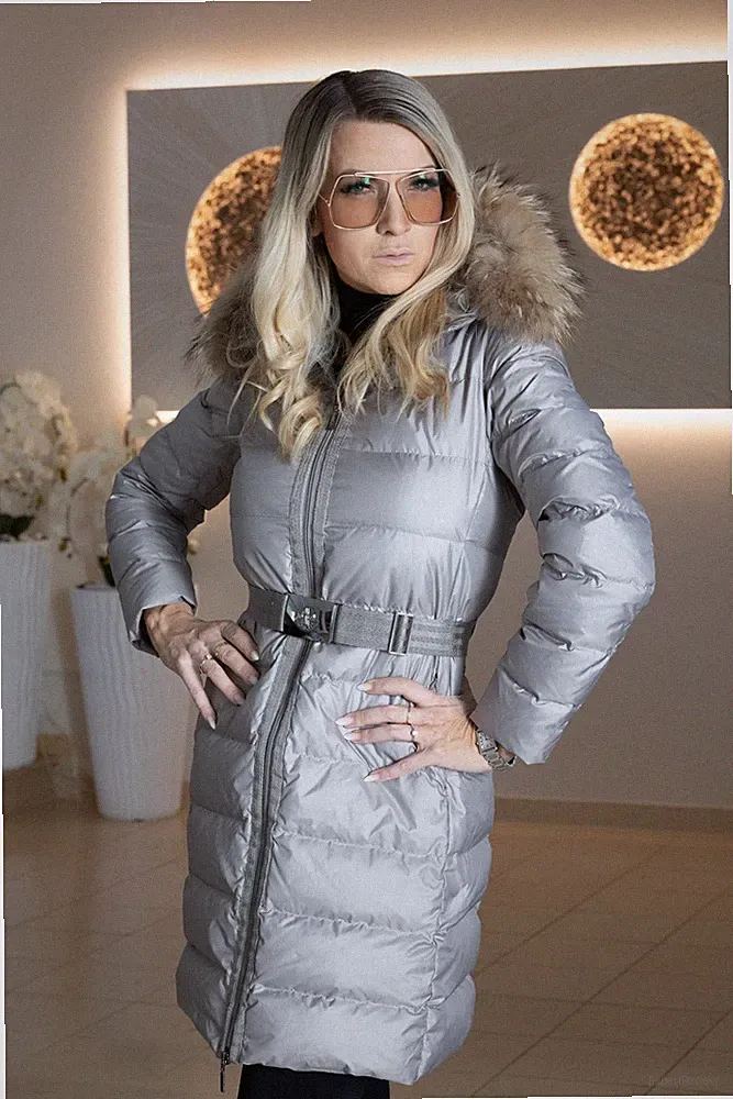 Moncler Nantesfur Daunenmantel Silber Größe 0 - entspr. Gr. 34 bzw. XS