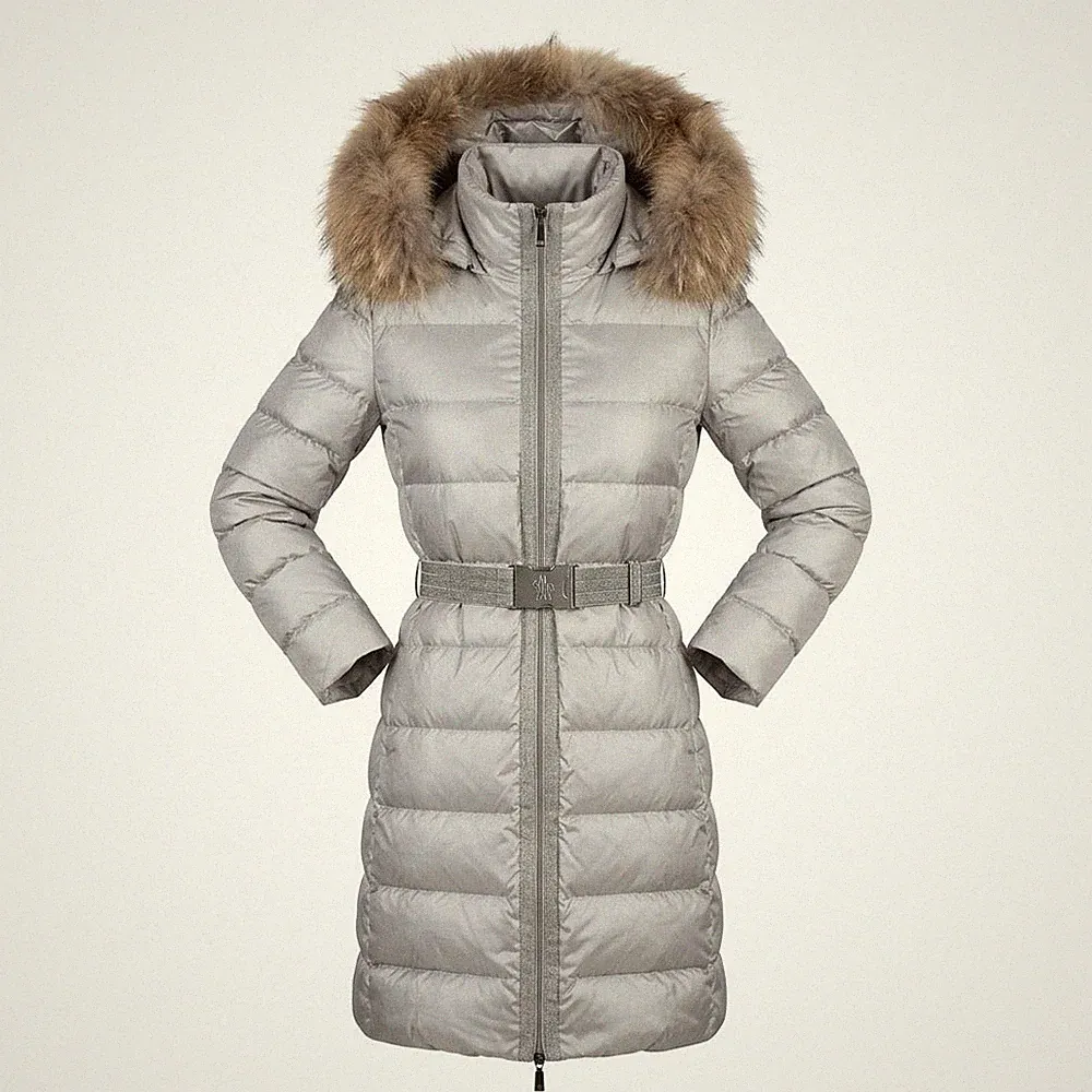 Moncler Nantesfur Daunenmantel Silber Größe 0 - entspr. Gr. 34 bzw. XS
