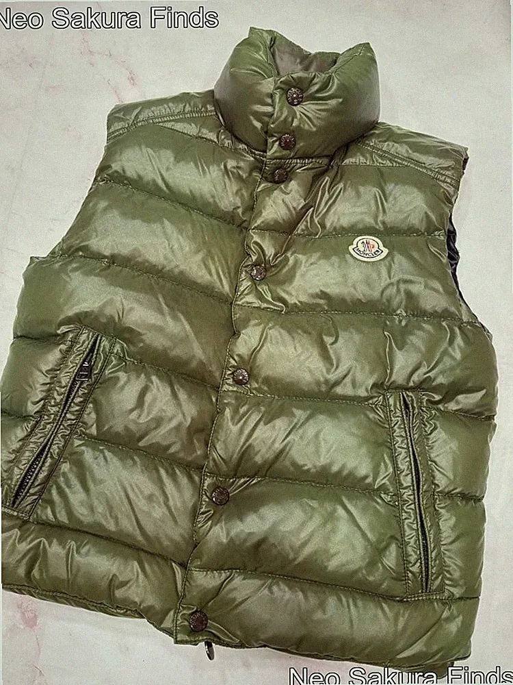 MONCLER Patch Daunen Weste Olivgrün Damen Größe 0 Jacke Blouson Mantel