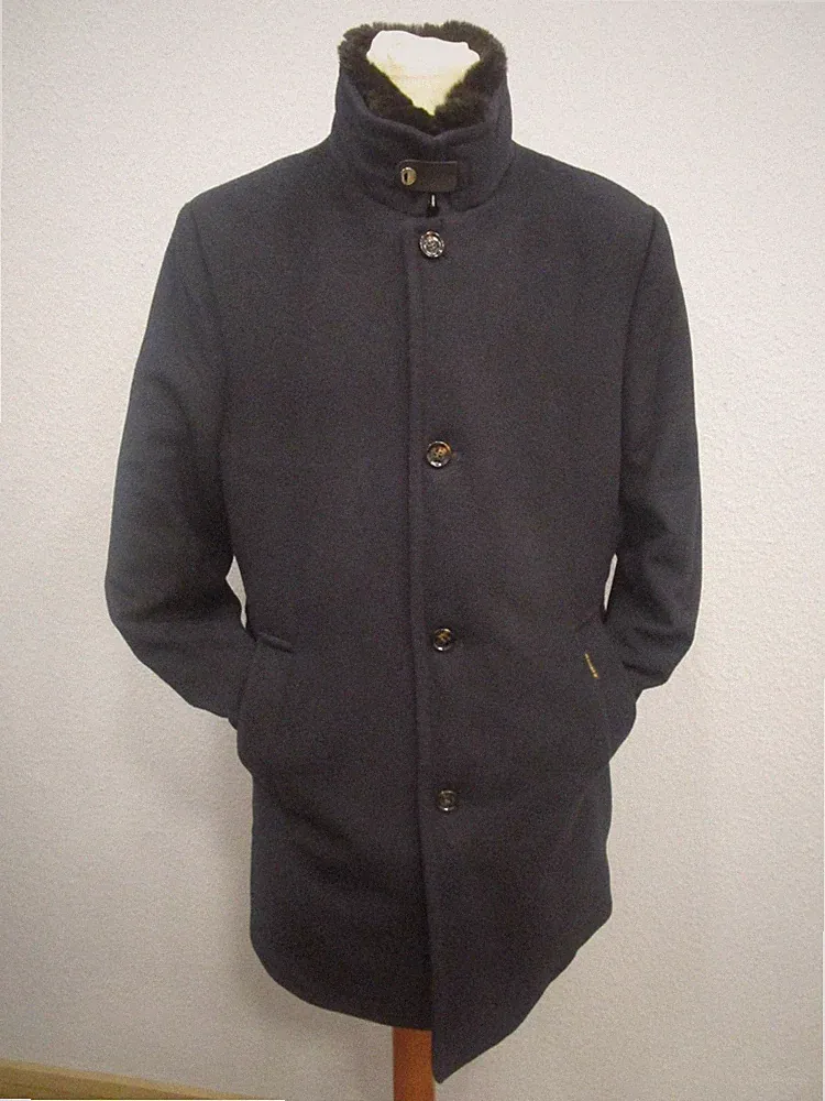 Moorer Kurz Mantel Wolle/cashmere innen Daune Pelz Taschen blau Gr.52 (J22-21