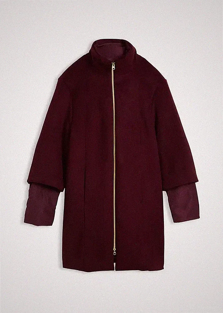 Neu 2tlg Wollmantel mit Daunen-Innenjacke Gr. 40 Weinrot Damen Mantel