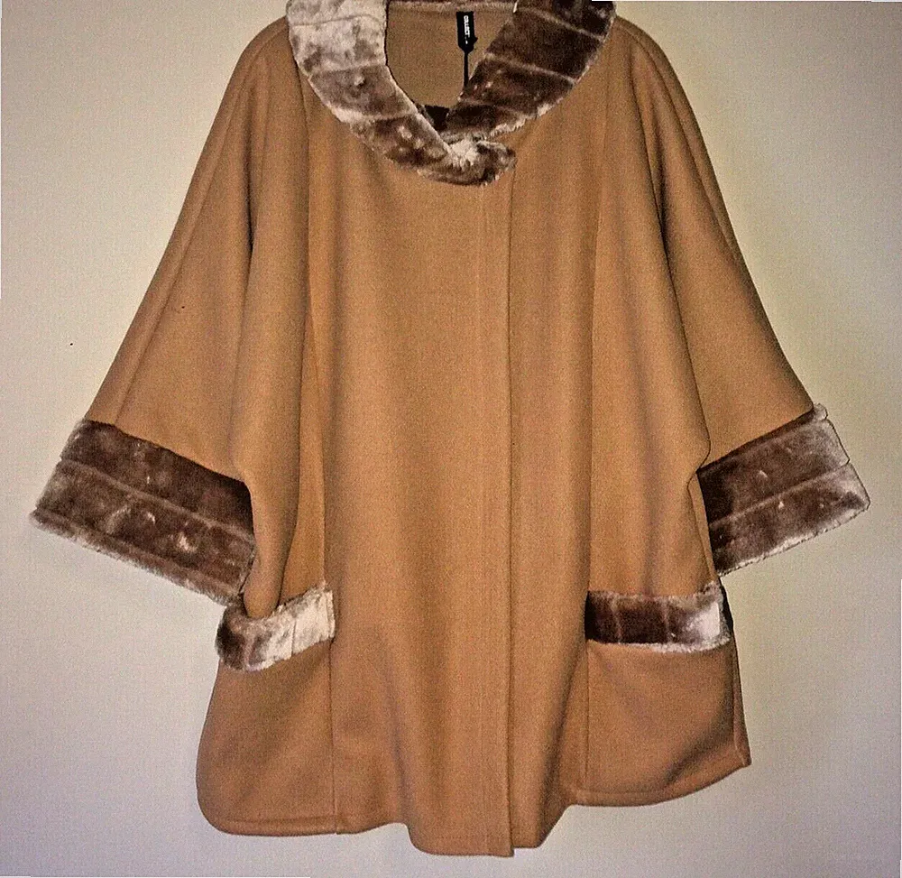 NEU DAMEN KUNSTFELLRAND TASCHE MANTEL DOLMANÄRMEL FORMELLE JACKE *4 FARBEN*