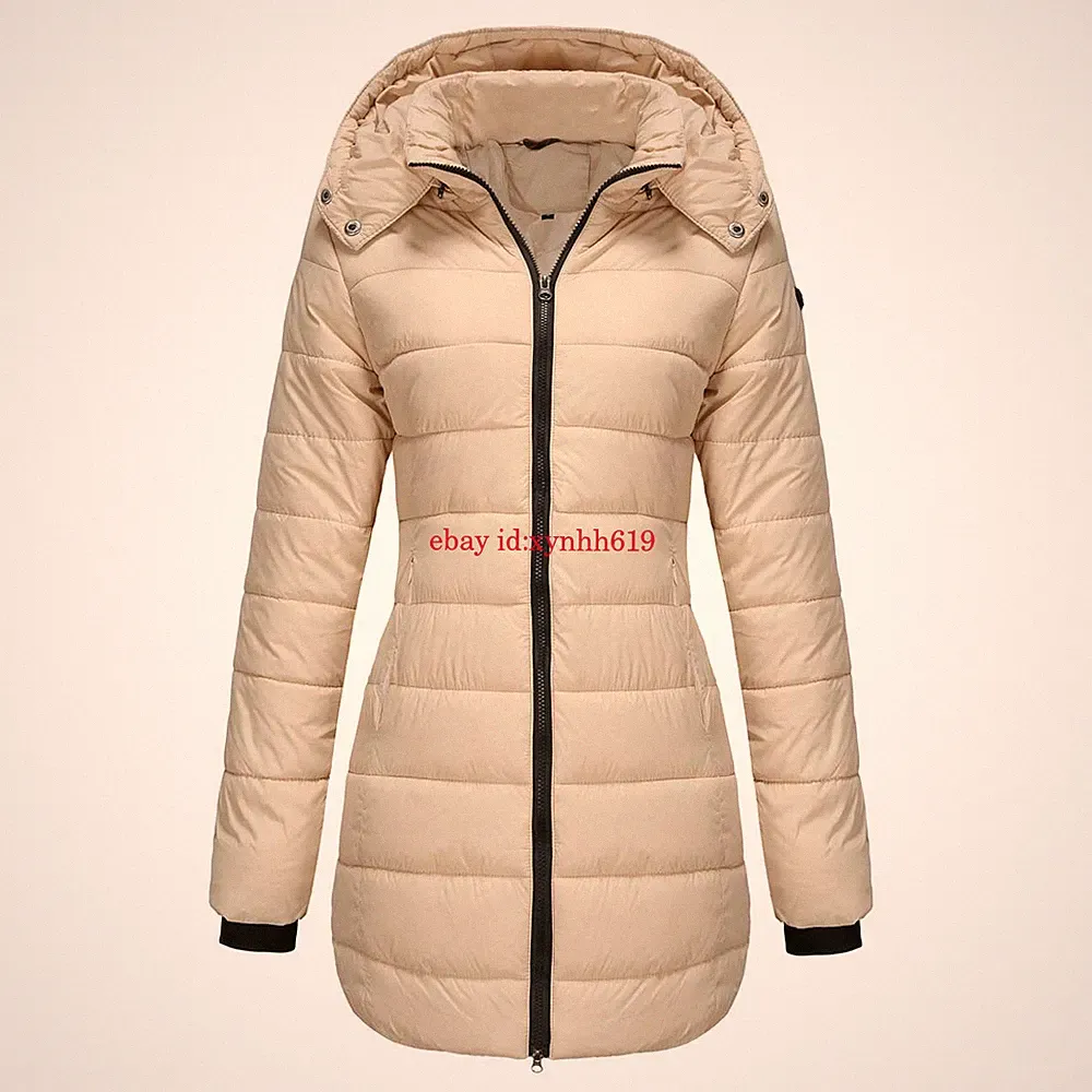 Neu Damen Winterjacke Mantel Warm Abnehmbar Kapuze Jacke Lang Steppjacke EU36-50