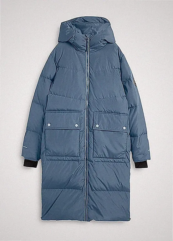 Neu Daunenmantel Gr. 48 Graublau Damen Winter-Mantel Coat