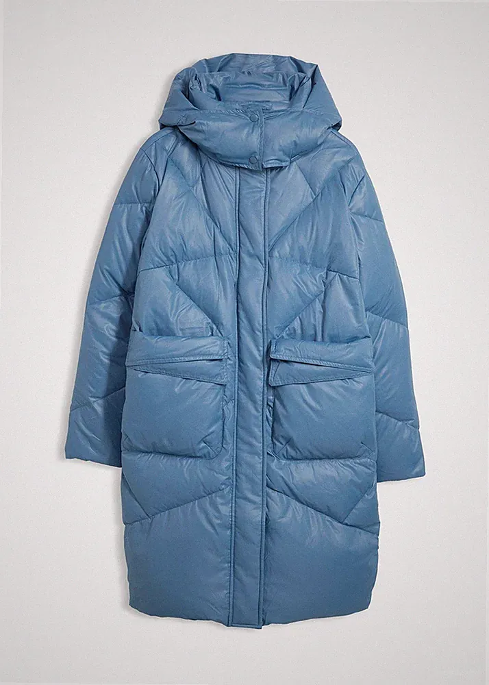 Neu Daunenmantel Gr. 54 Wellenblau Damen Jacke Kapuzen-Mantel