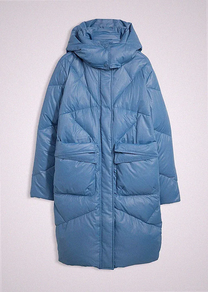 Neu Daunenmantel mit Kapuze Gr. 54 Wallemblau Damen-Jacke Winter-Mantel Parka