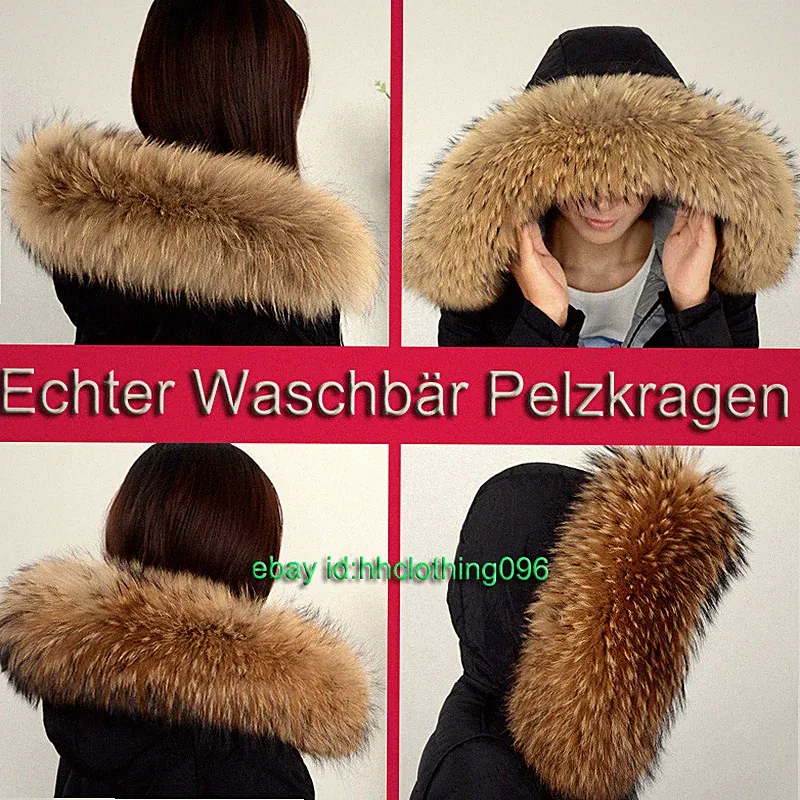 Neu Echt Waschbär Pelzkragen Echtpelz Schal F Winter Daunen jacke mantel Parka