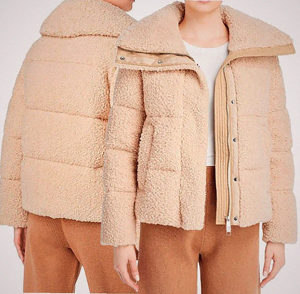 NEU HUGO BOSS Damen Daune Rosa Beige Kunstpelz Winter Puffer Jacke Mantel S $745