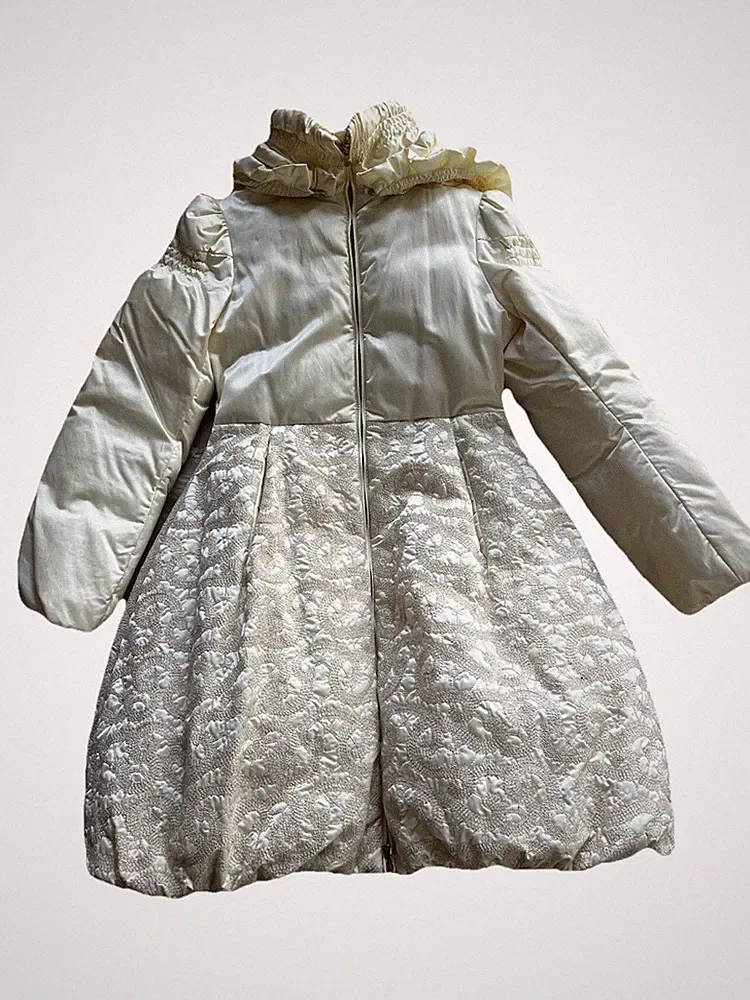 Neu! I Pinco Pallino Daunen Jacke Mantel Mädchen Fest Stickerei Gr 14 164 Creme