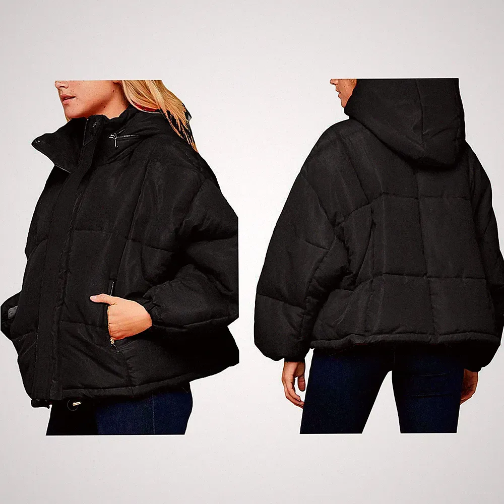 NEU JUICY COUTURE Damen Schwarz Daunen Kurz Stepp Puffer Jacke Mantel S $400