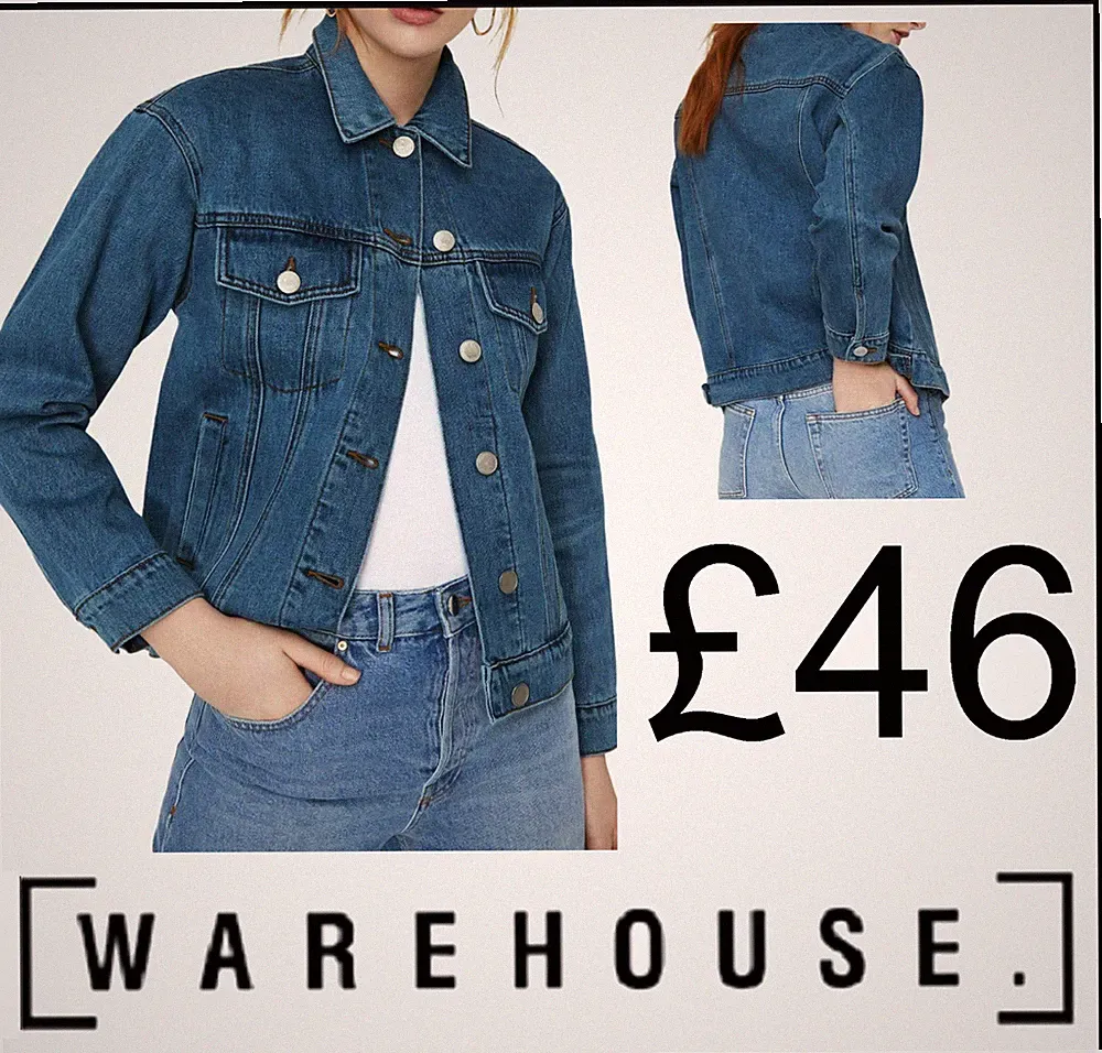 Neu Warehouse Boyfriend Jeans Denim tailliert Jacke Mantel für Damen blau geknöpft