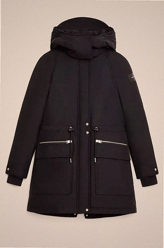 NEU WOOLRICH Damen Chena Schwarz Daunenparka Baumwolle Teflon Mantel XS $890