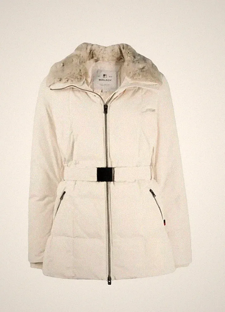 NEU WOOLRICH Damen Elfenbeinfarbe Daune Mantel Jacke XL