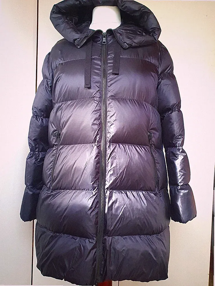 No.1 Como Damen Daunenmantel LEONIE mit Kapuze lang Schwarz Gr.XL