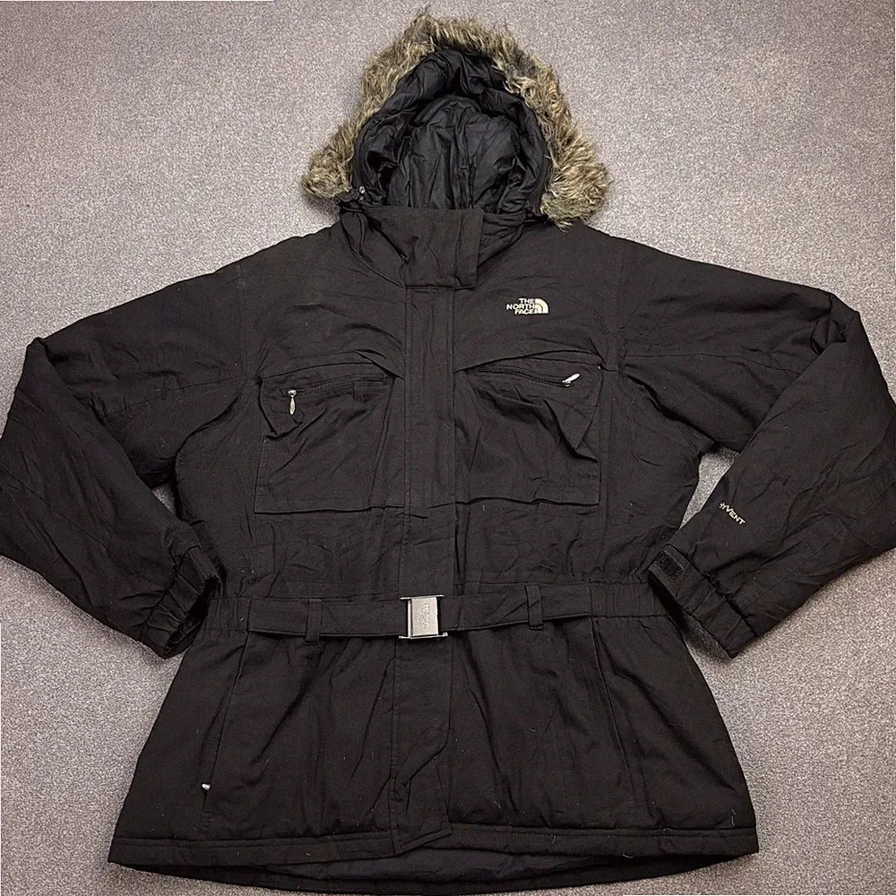 North Face Jacke Damen Large Schwarz Puffer Gänsedaunen Hyvent Kapuze Mantel...