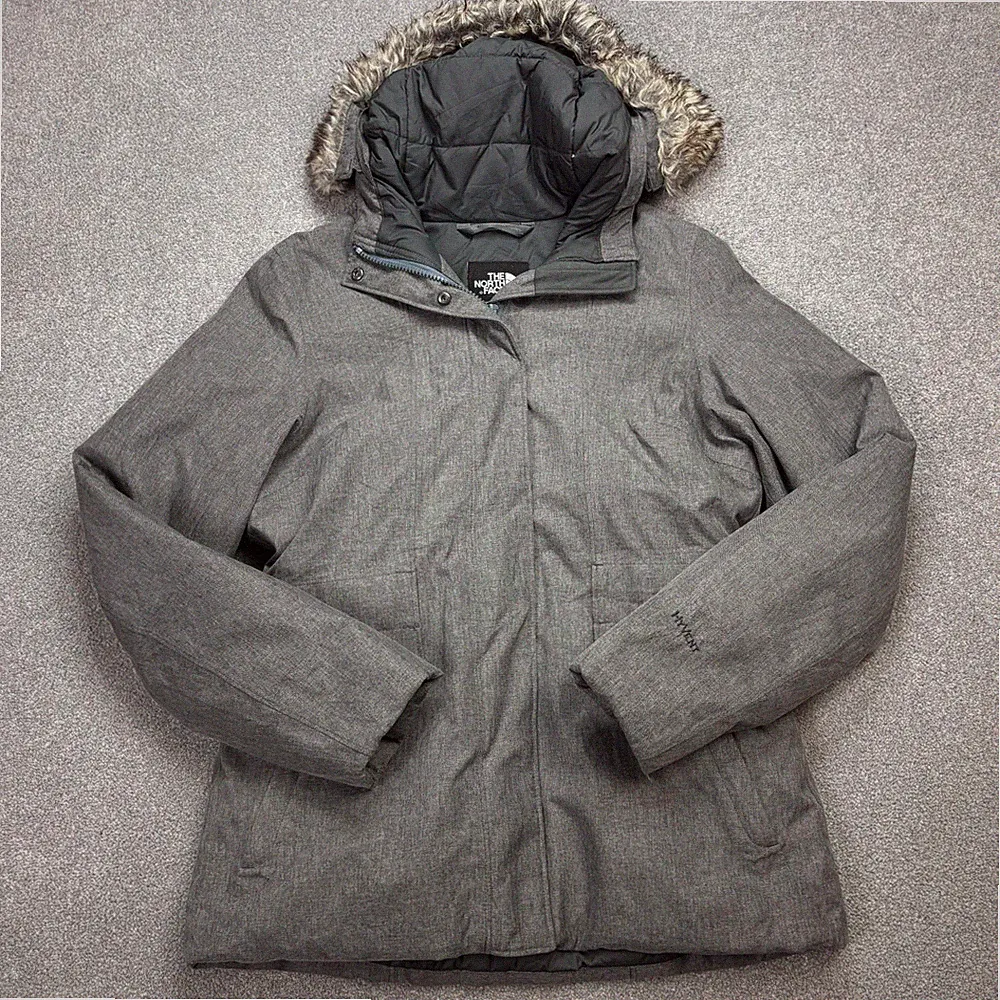 North Face Jacke Damen Small Grau Gänsedaunen Hyvent Parka Kapuze Mantel Lady