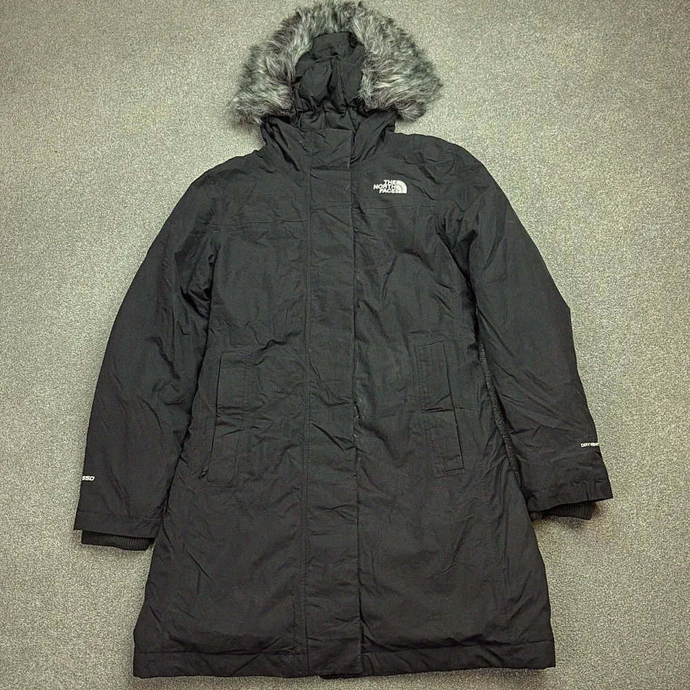 North Face Jacke Damen Small Schwarz 550 Dryvent Daunen Parka Kapuze Mantel...