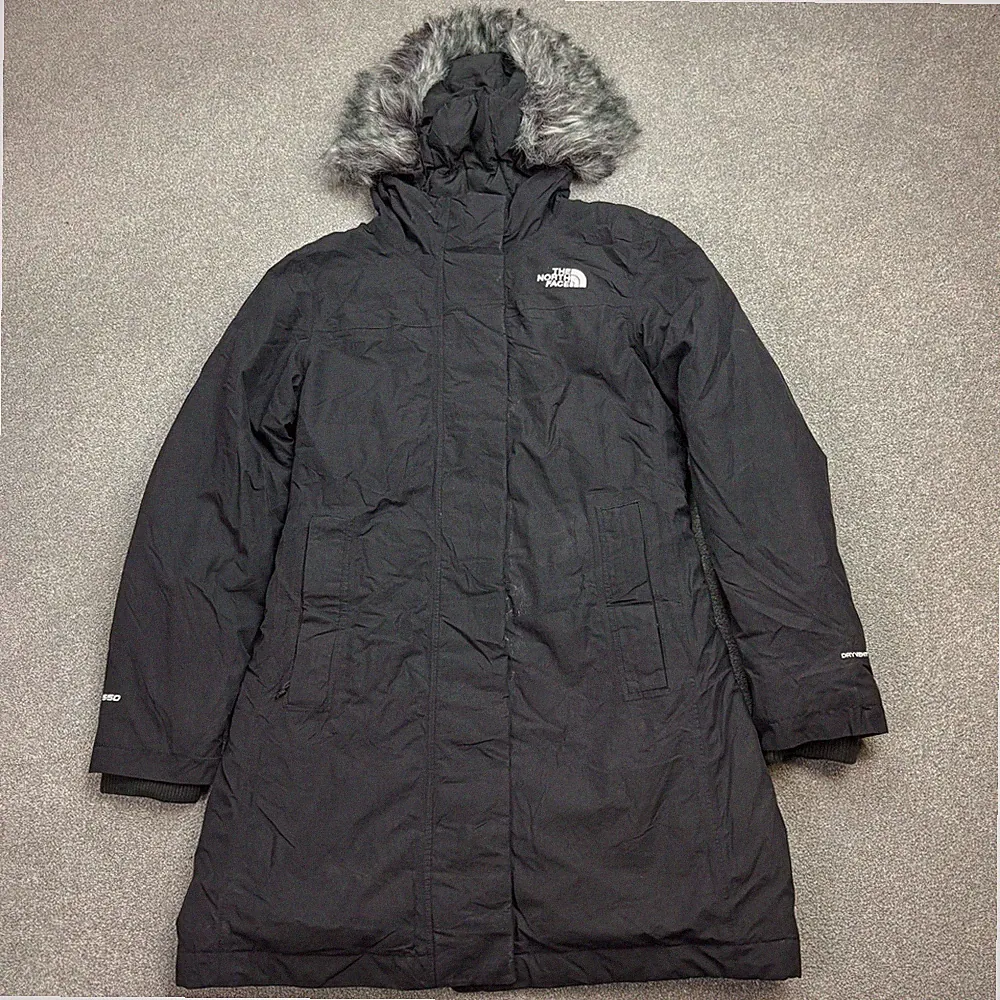 North Face Jacke Damen Small Schwarz 550 Dryvent Daunen Parka Kapuze Mantel L...