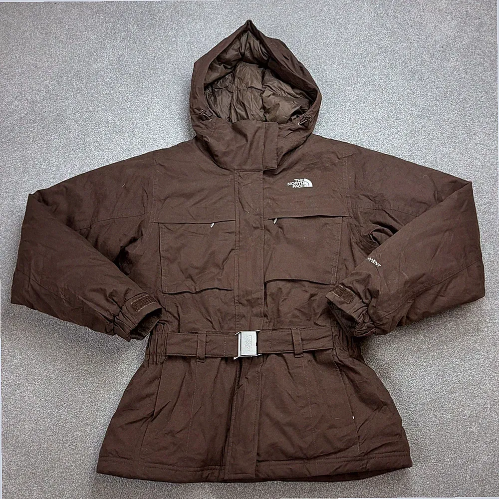 North Face Jacke Damen X Small Braun Gänsedaunen Hyvent Parka Kapuze Mantel Lady