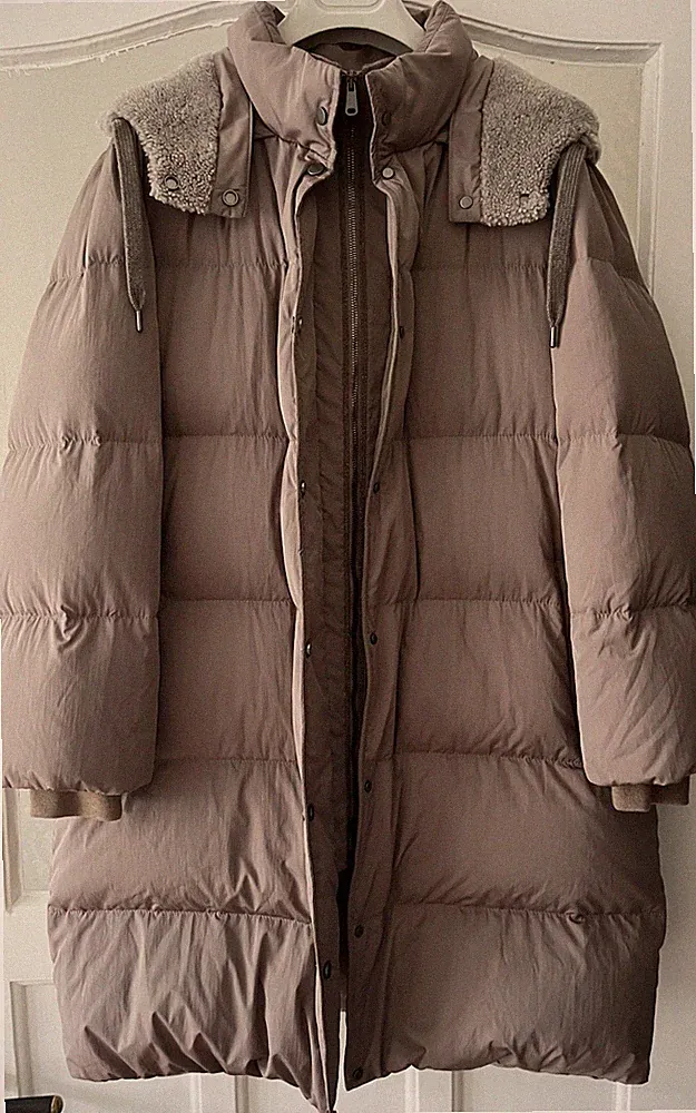 NP 4.750€ Brunello Cucinelli Daunen Mantel Parka Lammfell Monili Kaschmir IT 46