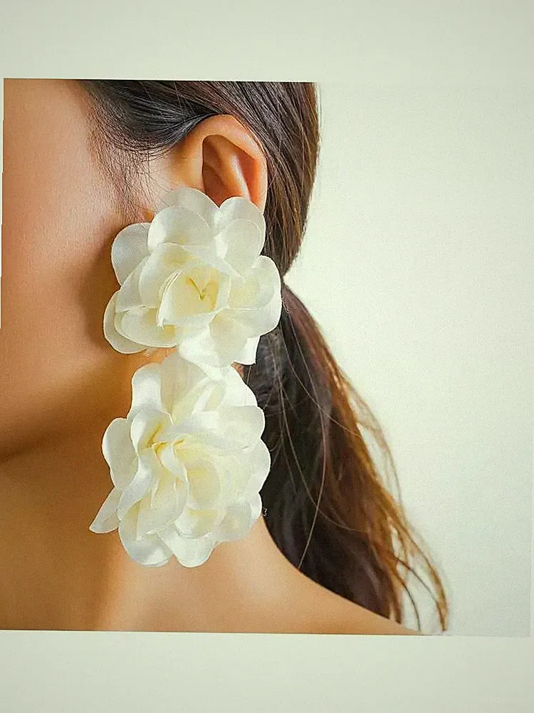 Ohrringe Anhänger Lang Beige 12 CM A Blume Elegant Bohoo Schick 062813