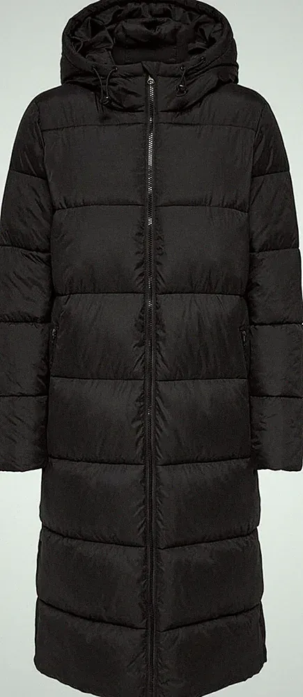 ONLY Damen Long Puffer Jacke M Schwarz Wintermantel Kapuze Winddicht Neu