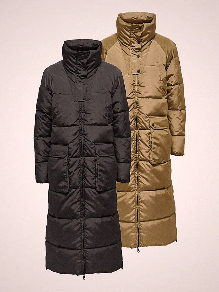 ONLY Damen long Puffer-Mantel OnlNora gesteppt Winter-Jacke lang