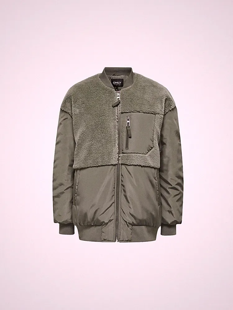Only Daunenjacke Modell Fleece Mix Bomber Damen Farbe Grün Te