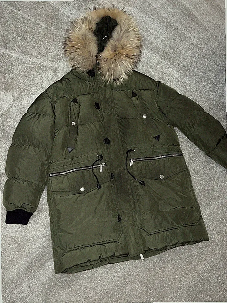 Original Dsquared Daunen Halb Mantel Gr 52 Top Zustand mit Echt Pelz Kapuze