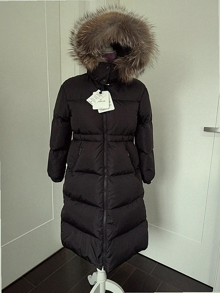 Original MONCLER Daunen Parka Jacke Mantel Schwarz Pelz Fell Gr. 10 /XS
