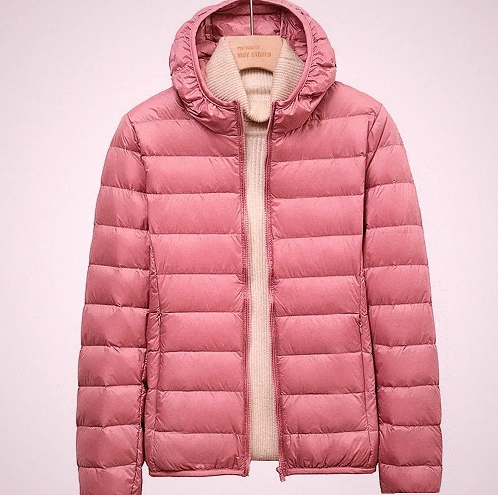 Packable Damen 90% Entendaunen Mantel Ultraleicht Slim Fit Kapuze Puffer Jacke